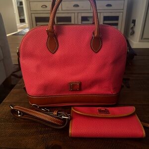 Dooney & Bourke Pink Leather Satchel and Wallet